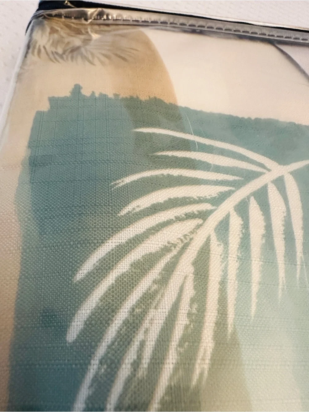 NWT Tropical Palm Isle Shower Curtain in Cream Brown and Blue